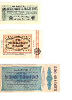 Německé hyperinflační bankovky z roku 1923 3ks