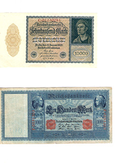 10 000 Marek a 100 Marek – Německo (1922, 1908) – Bankovky (2 ks)