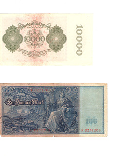 10 000 Marek a 100 Marek – Německo (1922, 1908) – Bankovky (2 ks)
