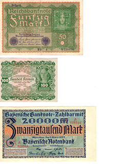 Historické bankovky Rakousko-Uherska a Německa (3 ks)