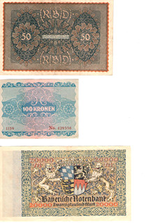 Historické bankovky Rakousko-Uherska a Německa (3 ks)