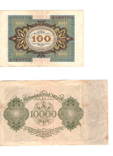 Historické bankovky Německo – 100 marek a 10 000 marek (2 ks)