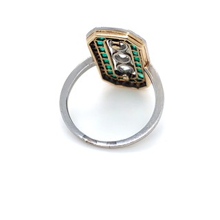Luxusní platinový prsten s diamanty a smaragdy | Art deco | Československo 1930 | znalecký posudek
