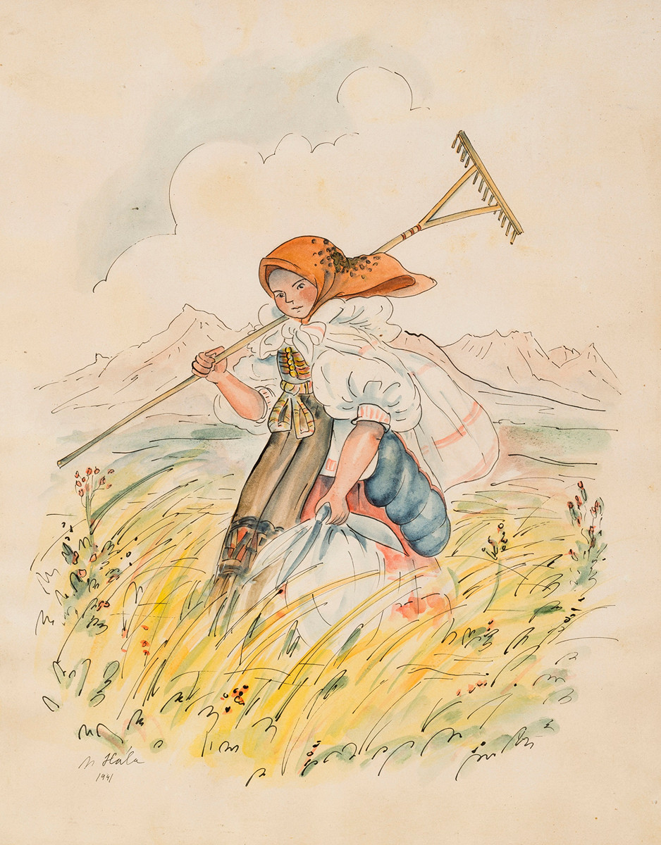 JAN HÁLA (1890-1959) - Dievča s hrabľami