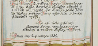 Pamětní list řediteli Střední a reálné školy v Plzni, 1889.