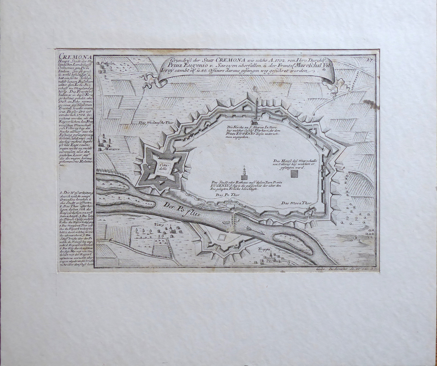 GABRIEL BODENEHR STARŠÍ (1664-1758) - CREMONA - PLÁN MĚSTA S OPEVNĚNÍM