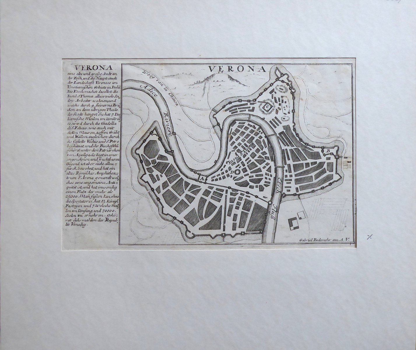 GABRIEL BODENEHR STARŠÍ (1664-1758) - VERONA - PLÁN MĚSTA S OPEVNĚNÍM