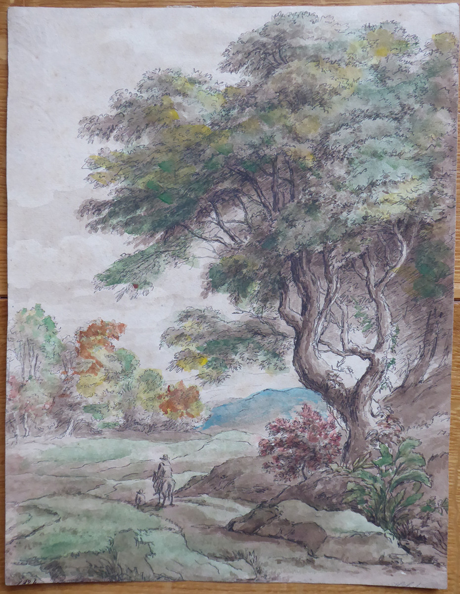 JOSEF KRIEHUBER (1800-1876), PŘIPSÁNO - KRAJINA S JEZDCEM