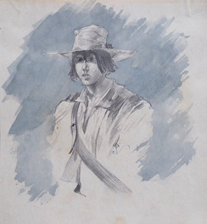 KAREL ŠPILLAR (1871-1939) PŘIPSÁNO - MLÁDENEC V KLOBOUKU