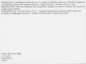 Zdeněk Sýkora (1920 - 2011) - Pozvánka na setkání u příležitosti vydání knihy Povaha prostoru a času