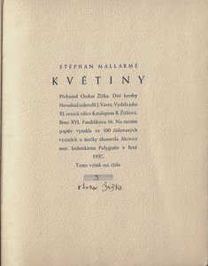Stephane Mallarmé - Květiny / Stephane Mallarmé ; dvě kresby Jiří Vávra