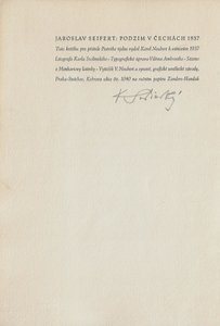 Jaroslav Seifert (1901 - 1986) - Podzim v Čechách 1937 / Jaroslav Seifert ; litografie Karel Svolinský
