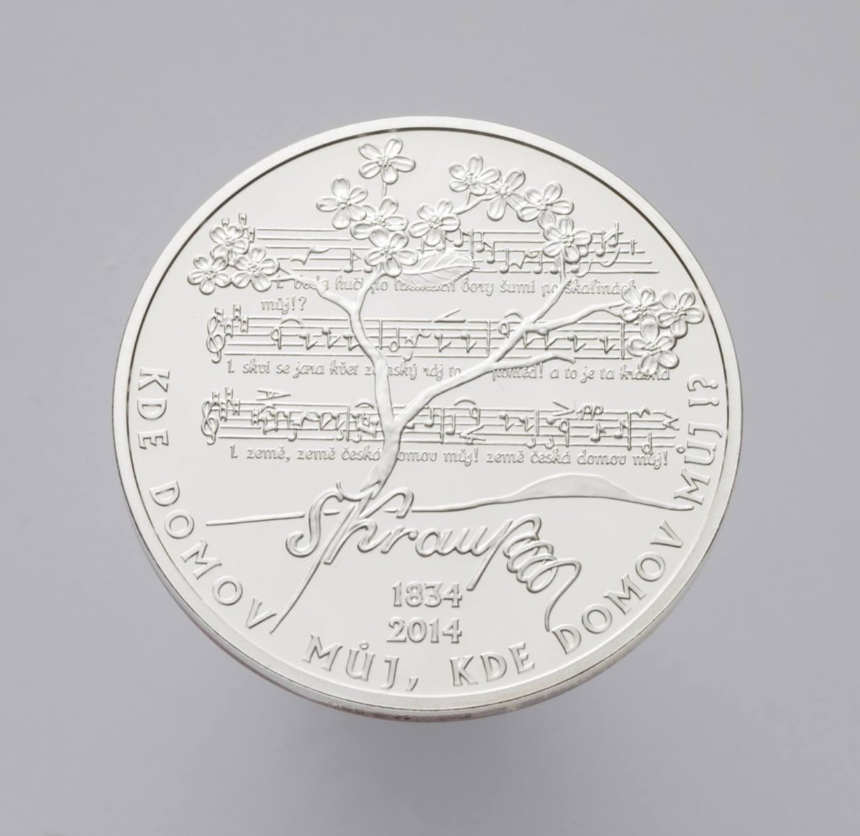 STŘÍBRNÁ VÝROČNÍ MEDAILE 180 LET ČESKÉ NÁRODNÍ HYMNY