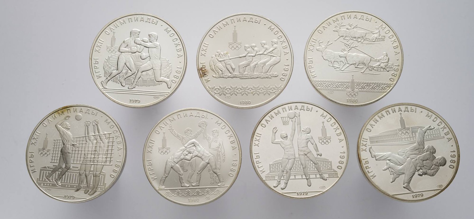 7 STŘÍBRNÝCH PAMĚTNÍCH MINCÍ 10 RUBLŮ - LETNÍ OLYMPIJSKÉ HRY MOSKVA 1980