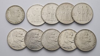 SOUBOR STŘÍBRNÝCH 20 A 10KORUN - 10 KS