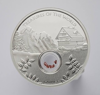 STŘÍBRNÁ MINCE 1 DOLLAR TREASURES OF THE WORLD, GARNET