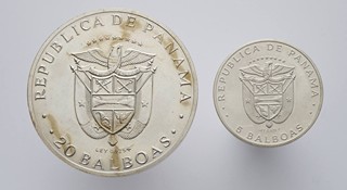 2 STŘÍBRNÉ MINCE: 20 BALBOAS A 5 BALBOAS