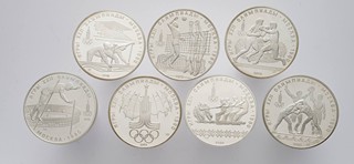 7 STŘÍBRNÝCH PAMĚTNÍCH MINCÍ 10 RUBLŮ - LETNÍ OLYMPIJSKÉ HRY MOSKVA 1980