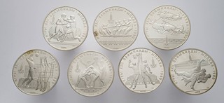 7 STŘÍBRNÝCH PAMĚTNÍCH MINCÍ 10 RUBLŮ - LETNÍ OLYMPIJSKÉ HRY MOSKVA 1980