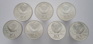 7 STŘÍBRNÝCH PAMĚTNÍCH MINCÍ 10 RUBLŮ - LETNÍ OLYMPIJSKÉ HRY MOSKVA 1980