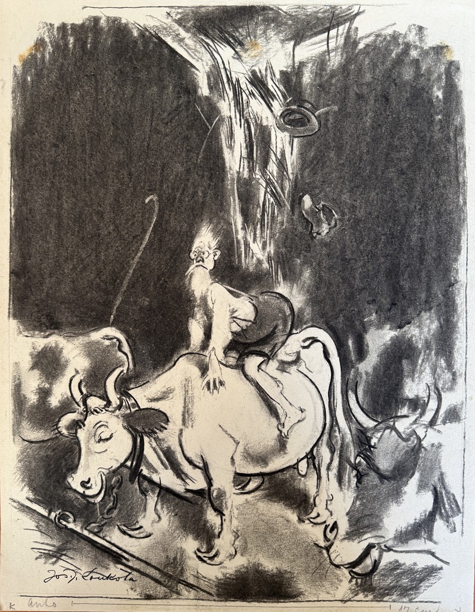 Josef Loukota, 1879 - 1967 - Karikatura Jezdec na dobytku