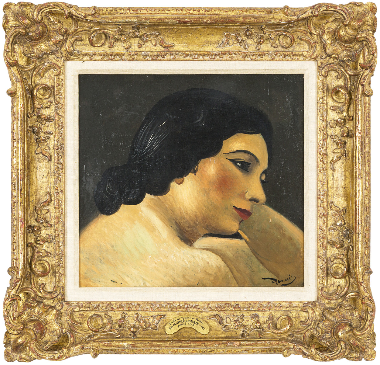 Portrait of a brunette woman in profile
