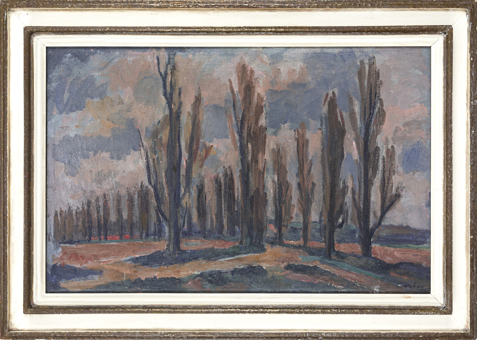 Early spring with an alley of poplars