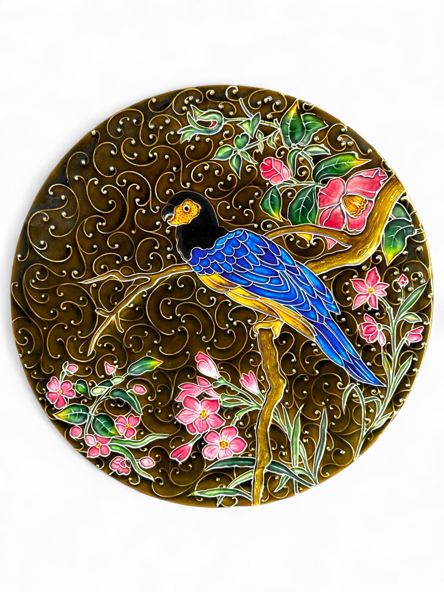 Secesní keramický talíř Papoušek - Schütz Cilli (Blansko)