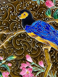 Secesní keramický talíř Papoušek - Schütz Cilli (Blansko)