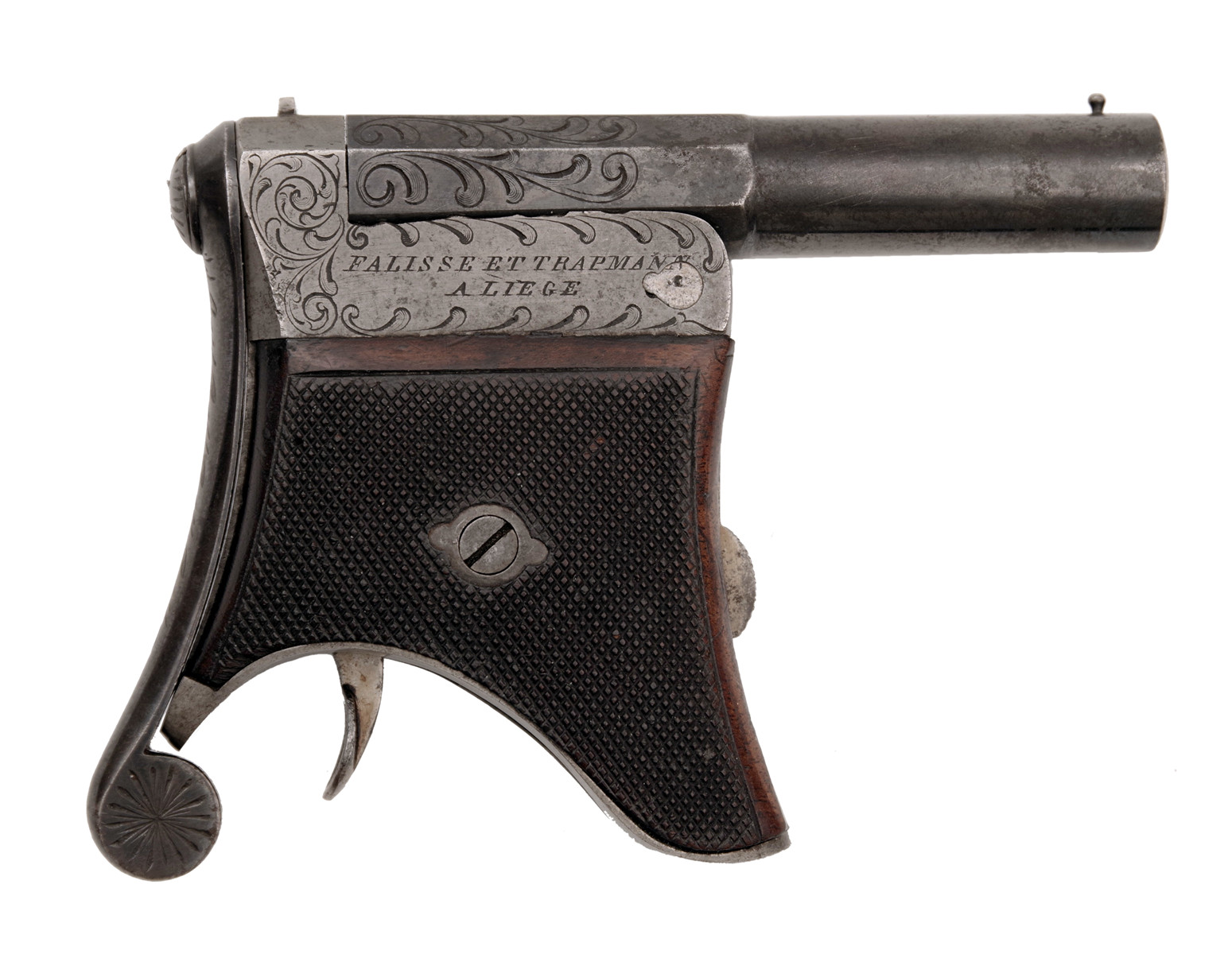 Jenoranná pistole na kolíčkové náboje systém Delvigne, Fallise and Trapmann (deringer na kolíčkové náboje se spodním úderníkem)