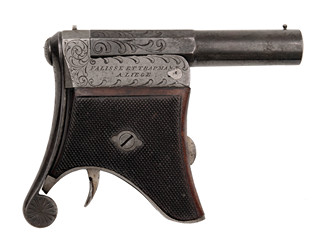 Jenoranná pistole na kolíčkové náboje systém Delvigne, Fallise and Trapmann (deringer na kolíčkové náboje se spodním úderníkem)