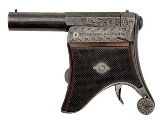 Jenoranná pistole na kolíčkové náboje systém Delvigne, Fallise and Trapmann (deringer na kolíčkové náboje se spodním úderníkem)