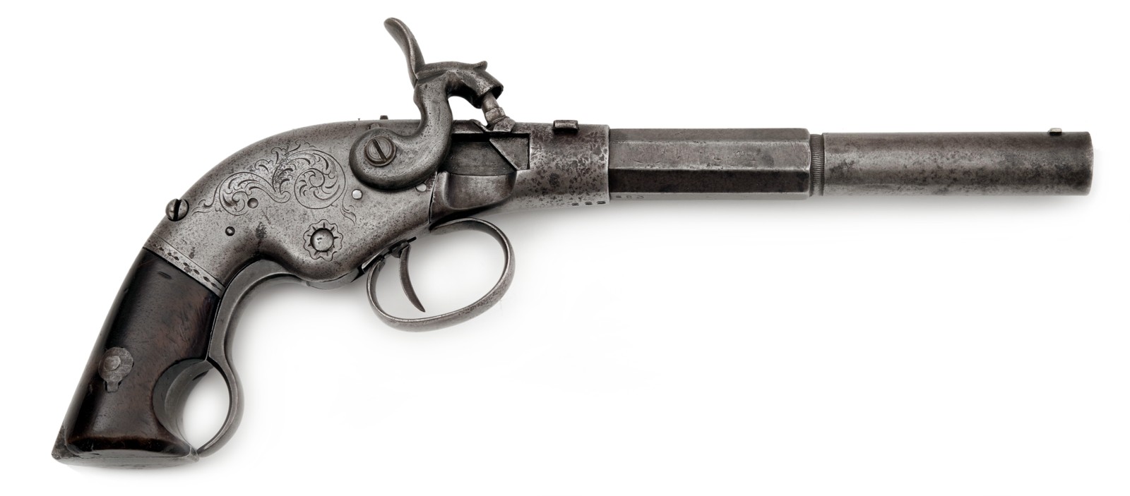 Vzácná perkusní pistole, jednoranná zadovka s posuvným závěrem, William Walker Marston