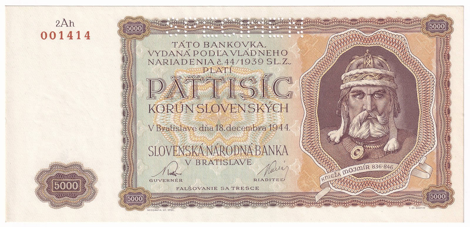 5000 Korun slovenských 1944 