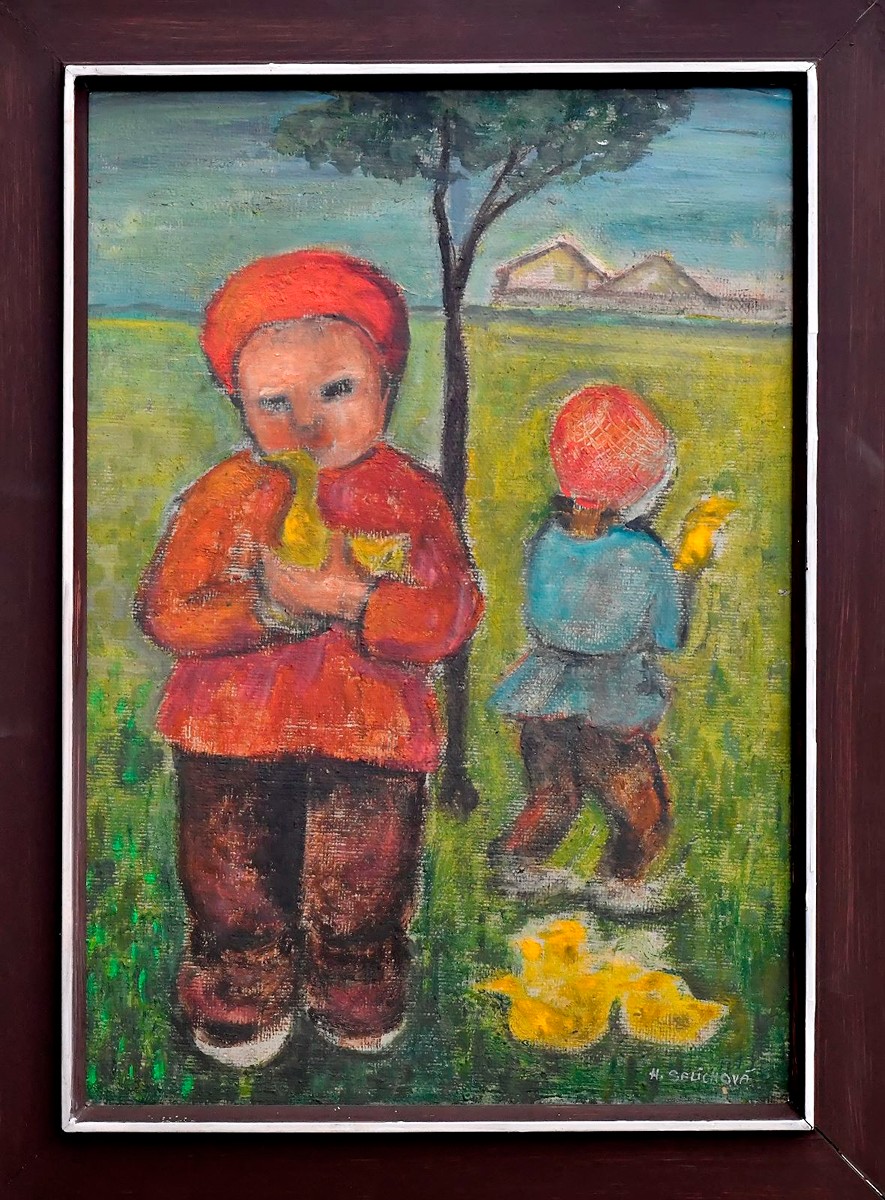 Helena Salichová (1895 - 1975) - Dvojčata s housaty