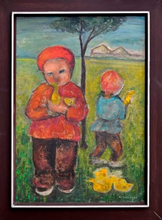 Helena Salichová (1895 - 1975) - Dvojčata s housaty