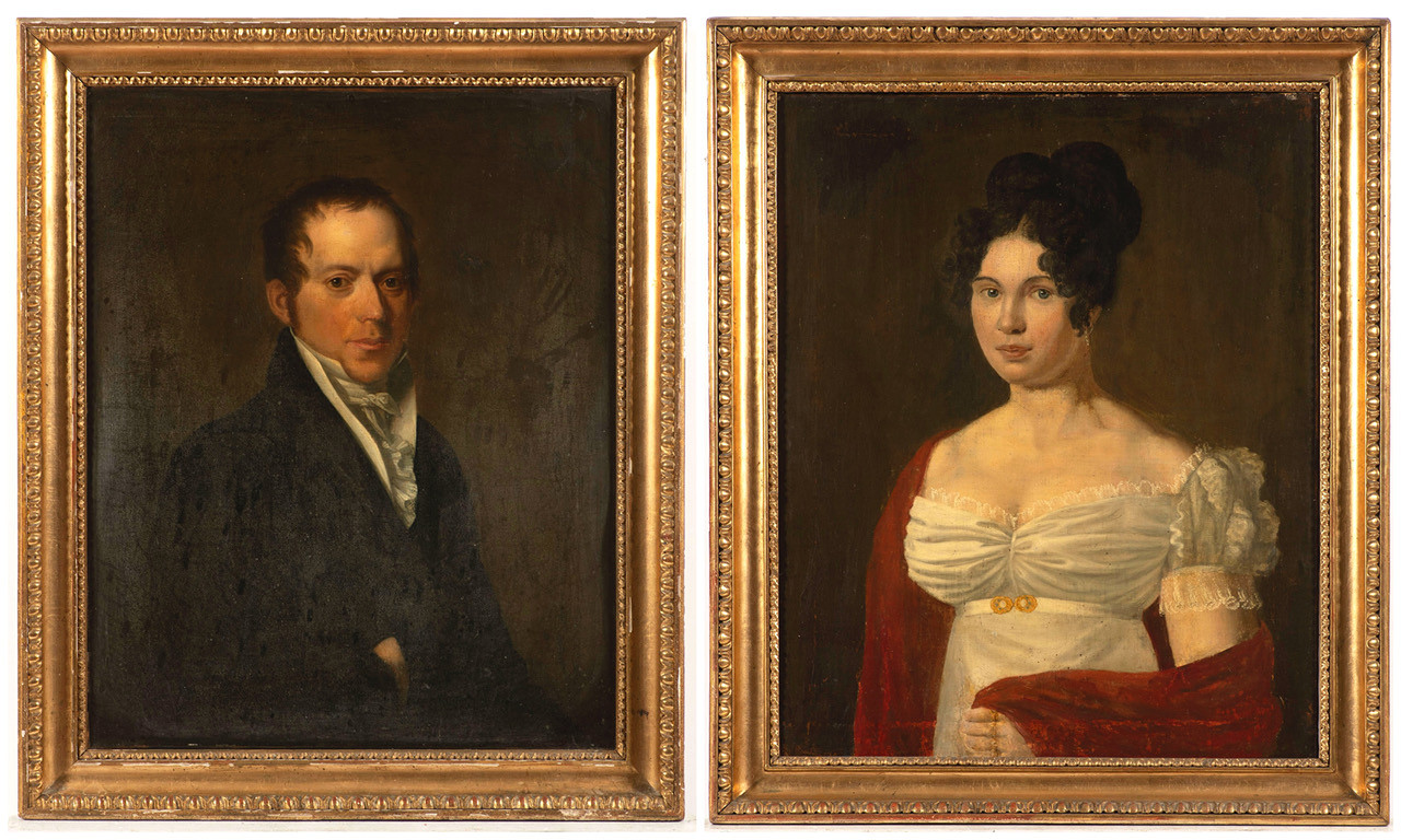 Pair of Biedermeier paintings - Pair of paintings with two portraits 
