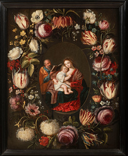 Jan Brueghel the Younger (1601-1678) and Pieter van Avont (1600-1652), attributed to. - THE HOLY FAMILY IN A WREATH OF FLOWERS