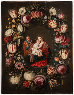 Jan Brueghel the Younger (1601-1678) and Pieter van Avont (1600-1652), attributed to. - THE HOLY FAMILY IN A WREATH OF FLOWERS