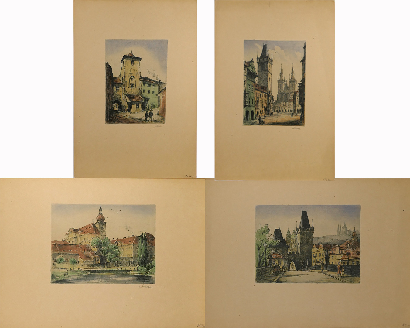 G. S. Maran (1886-1983) - Pražské motivy Konvolut 4 leptů