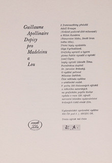 Olga Vychodilová (1949-) - Guillaume Apollinaire Dopisy pro Madeleinu a Lou