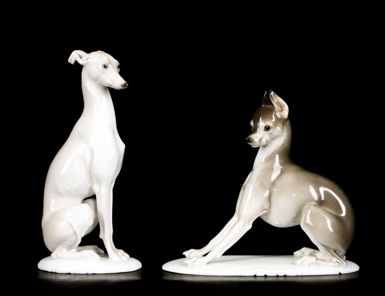 TWO SEATED HUNTING DOGS