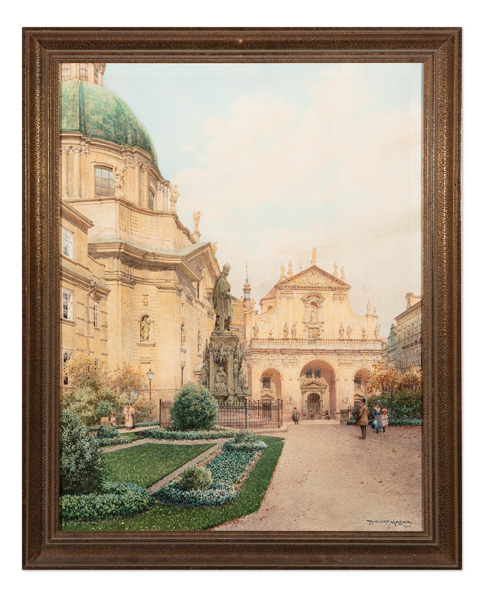 Richard Moser (1874 - 1924) - Pohled na Kostel Nejsvětejšího Salvátora a Kostel svatého Františka z Assisi v Praze