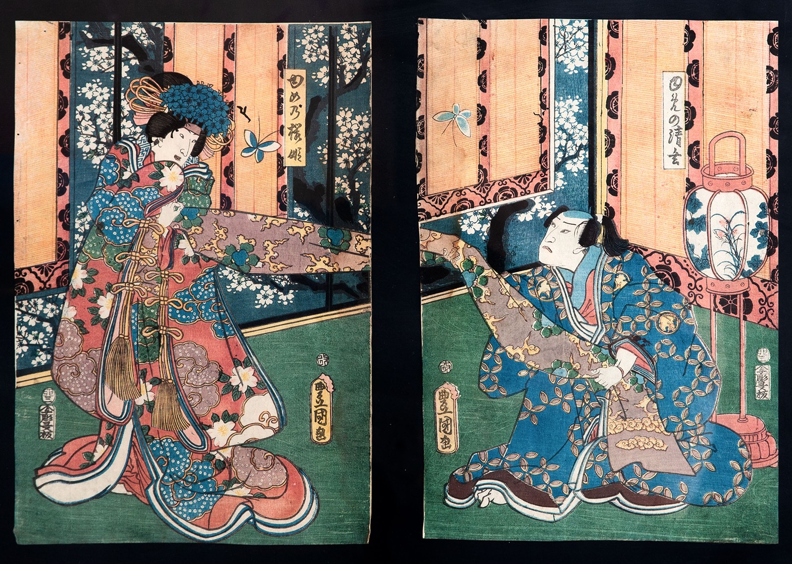 Utagawa Kunisada (1786 - 1864) - Diptych Prodavač látek na kimono