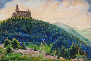 Antonín Kubát (1885 - 1970) - Pohled na hrad Bouzov