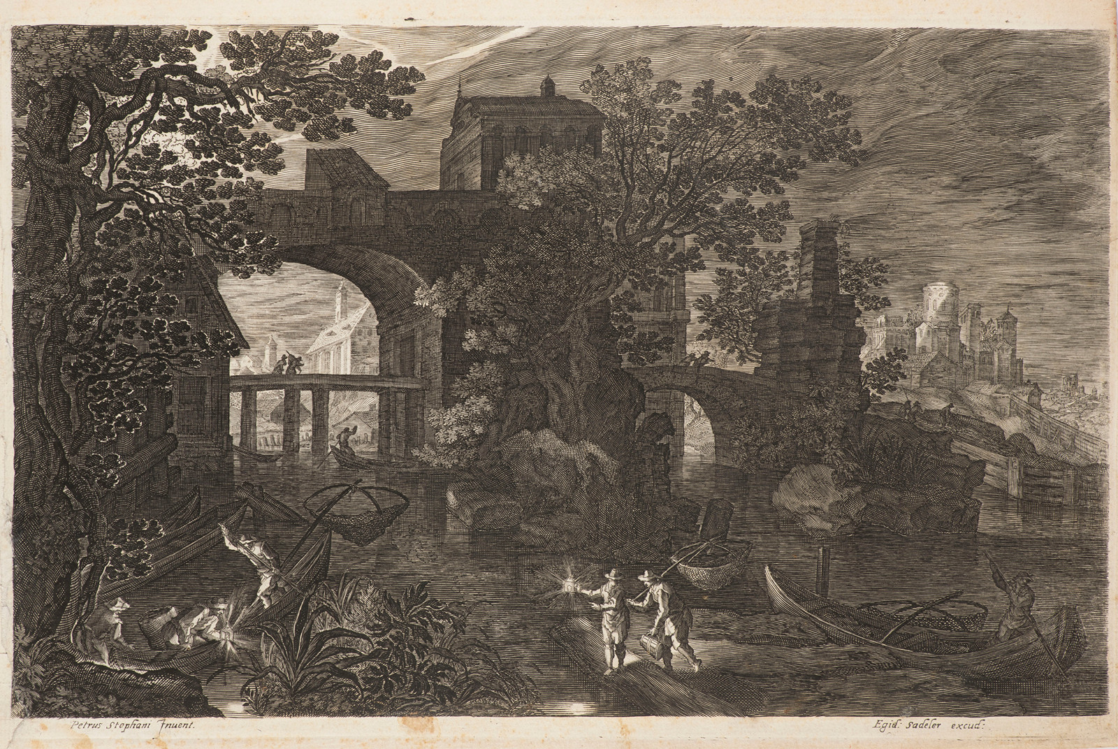 Night scene with fishermen by the river (Hollstein 251)