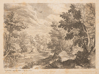 River landscape with two rowing men