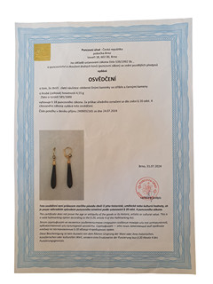 Zlaté náušnice s onyxem a diamanty, visací