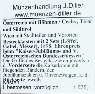 Luxusní sada stříbrných příborů,V. spolkové střelby Vídeň, k 50. letům vlády Franz Josef I.