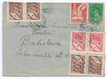 Dopis vyfr. pestrou frankaturou výplatních a doplatních známek